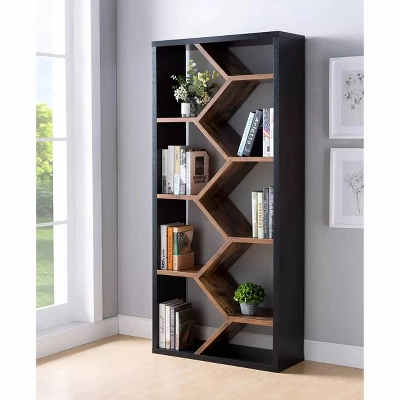 69" Achna 9 Shelf Bookshelf Black/Dark Walnut - MiBasics 3 69" Achna 9 Shelf Bookshelf Black/Dark Walnut - MiBasics