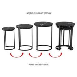Hastings Home End Tables With Faux Marble Top And Black Metal Base Nesting Tables, Black, Set Of 3 -Baxton Studio Store GUEST e7551654 5ab3 4232 9502 5cf76709e306