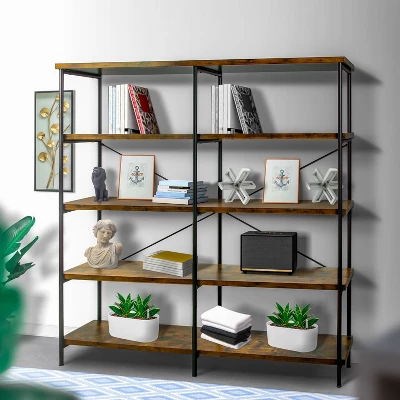 63" Industrial 4 Tier Bookshelf With Particleboard And Metal Frame - Benzara 6 63" Industrial 4 Tier Bookshelf With Particleboard And Metal Frame - Benzara - Image 4
