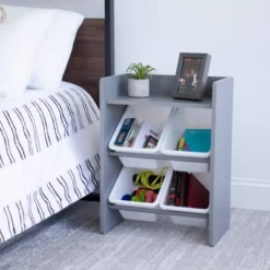 Kids' End Table Nightstand With 4 Storage Bins - Humble Crew -Baxton Studio Store GUEST e9792e64 d516 4601 9c46 efea811260bb