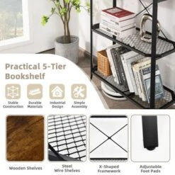 Costway 5 Tier Bookshelf Standing Storage Shelf Unit For Kitchen Living Room Office -Baxton Studio Store GUEST e9c8b999 0805 41f5 819d f52d4ba39510