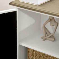 HOMCOM Farmhouse Storage Cabinet, Sideboard Buffet Cabinet With Double Glass Doors And Solid Wood Countertop For Kitchen, Living Room -Baxton Studio Store GUEST eaab4f11 c954 4892 ba3e c2dc77361a43