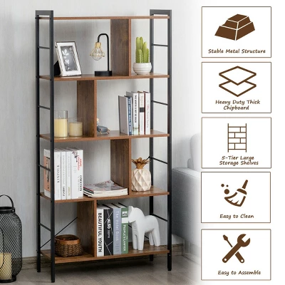 Costway 4-Tier Bookcase Industrial Bookshelf Floor Standing Storage Rack 5 Costway 4-Tier Bookcase Industrial Bookshelf Floor Standing Storage Rack - Image 3