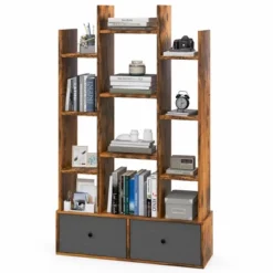 Costway Industrial Bookshelf Rustic Wooden Shelf Organizer With 2 Non-woven Fabric Drawer -Baxton Studio Store GUEST f0544c27 bf61 46d8 9d7a da62d0c1ca54