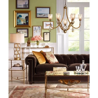 Uttermost Traditional Iron Accent Side End Table 23 3/4" X 14" With Shelf Antiqued Gold Leaf Clear Glass For Living Room Bedroom 3 Uttermost Traditional Iron Accent Side End Table 23 3/4" X 14" With Shelf Antiqued Gold Leaf Clear Glass For Living Room Bedroom