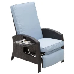 Outsunny Patio Recliner, Outdoor Reclining Chair With Flip-Up Side Table, All-Weather Wicker Metal Frame Chaise With Footrest, Cushions -Baxton Studio Store GUEST f1b1c6fc f3ad 4189 a270 719537ffdb37