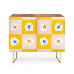 Maritza Lisa White Checkered Flowers Credenza - Deny Designs -Baxton Studio Store GUEST f1bc9adc 26eb 4de2 b605 e6d4aa89f94b