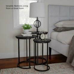 Hastings Home End Tables With Faux Marble Top And Black Metal Base Nesting Tables, Black, Set Of 3 -Baxton Studio Store GUEST f85197cc 6c62 475d 9c00 2613266846f7