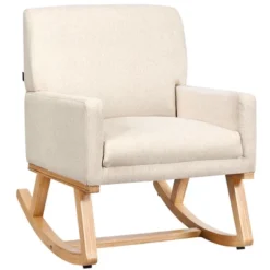 Costway Mid Century Rocking Chair Upholstered Armchair W/ Lumbar Support BeigeGray -Baxton Studio Store GUEST f890e496 ba61 4da8 a2c0 68695fc1523a