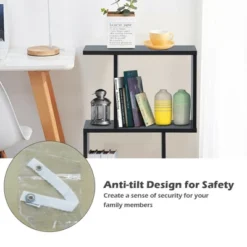 Costway 2-tier S-Shaped Bookcase Free Standing Storage Rack Wooden Display Decor Black -Baxton Studio Store GUEST f8edc505 5a41 4ffa 9796 bc098608f03c