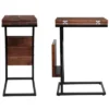BIRDROCK HOME Acacia Wood Expandable C Shaped Side Table With Magazine Rack, Phone & Tablet Stand