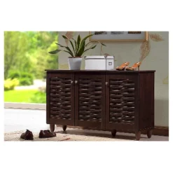 Winda Modern And Contemporary 3-Door Wooden Entryway Shoes Storage Cabinet - Dark Brown - Baxton Studio -Baxton Studio Store GUEST faa6c9e0 f9e3 4f8d 9670 c3f5aeb74f10