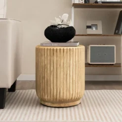 Costway 17'' Concrete Accent Side Table Tree Stump Wood-like End Table Plant Stand Stool -Baxton Studio Store GUEST fad9f481 b7b1 46d5 9d0c 3d64466a6420