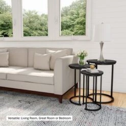 Hastings Home End Tables With Faux Marble Top And Black Metal Base Nesting Tables, Black, Set Of 3 -Baxton Studio Store GUEST fc2b05e1 405a 401a ae95 ce2e2acbad44