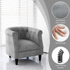 Costway Modern Accent Chair With Ottoman Armchair Barrel Sofa Chair With Footrest Grey -Baxton Studio Store GUEST fe363bf6 0f13 4b84 809e 32e0eedb3386