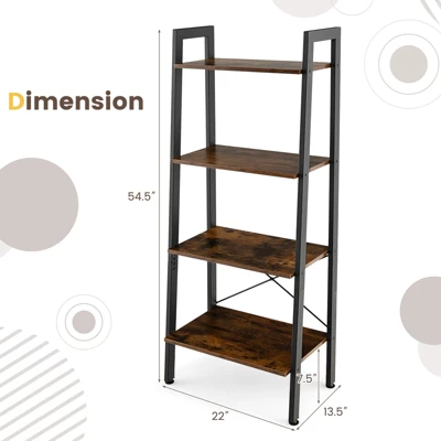 Costway 4-Tier Bookshelf Industrial Display Storage Shelf Plant Flower Stand Metal Frame 4 Costway 4-Tier Bookshelf Industrial Display Storage Shelf Plant Flower Stand Metal Frame - Image 2